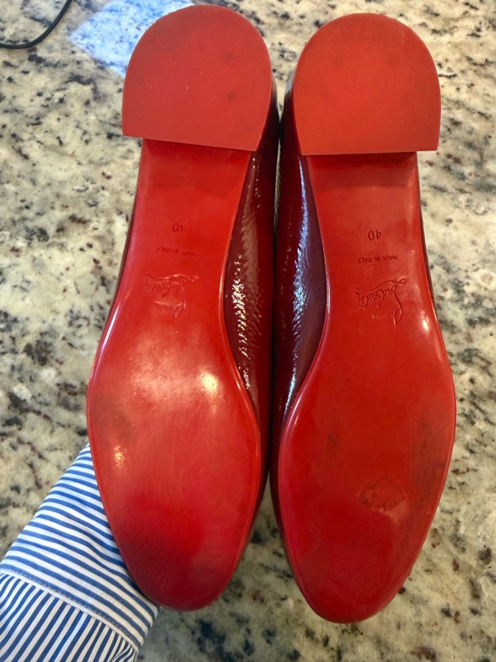 Christian Louboutin Glossy Red Patent Ballet Flats with Bow Trim size 40 - Picture 6 of 12